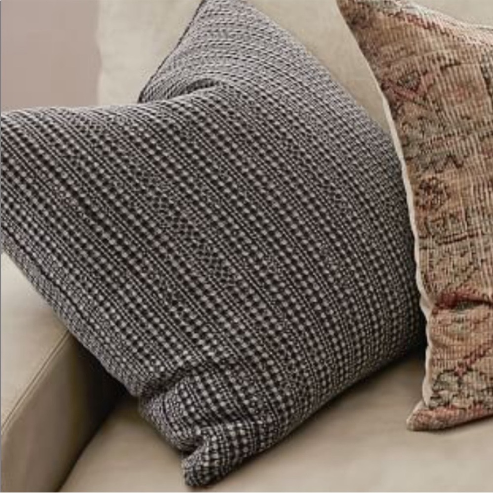 Pottery Barn Pillow Cover 24” Navy Gray Honeycomb Zipper Cotton Lined Euro